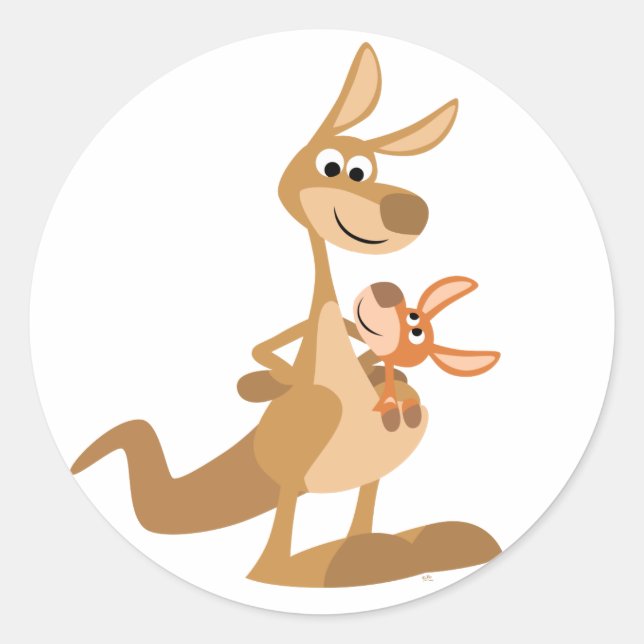 Cute Cartoon Kangaroo Mum and Joey Sticker (Front)