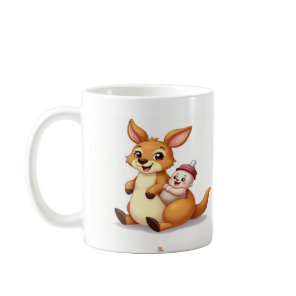 Cute Cartoon Kangaroo with Baby and Milk Bottle -  Coffee Mug
