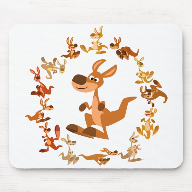 Cute Cartoon Kangaroos Mandala Mousepad (Front)
