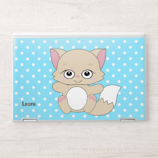 Cute Cartoon Kawaii Kitten on Polka Dots HP Laptop Skin