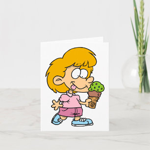 Cute Cartoon Kid Eating Ice Cream Cone Card