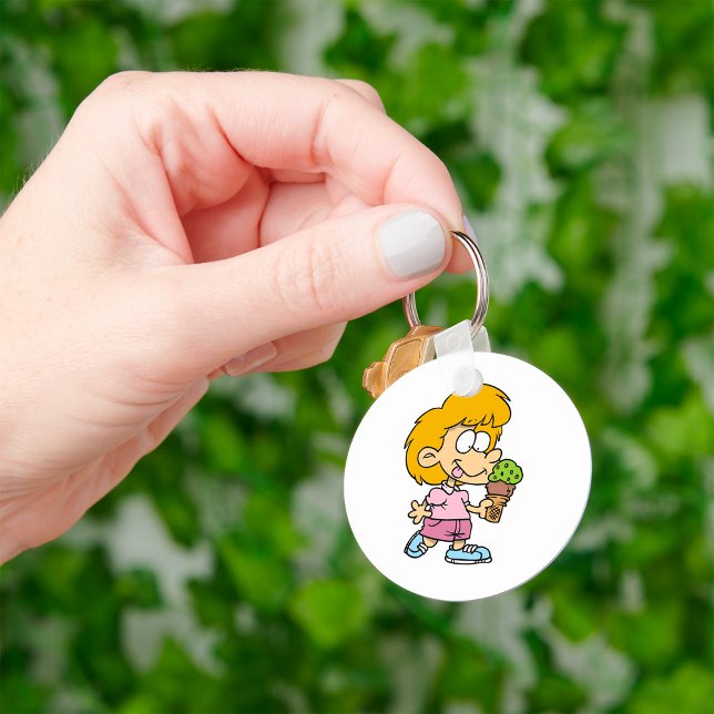 Cute Cartoon Kid Eating Ice Cream Cone Keychain (Creator Uploaded)
