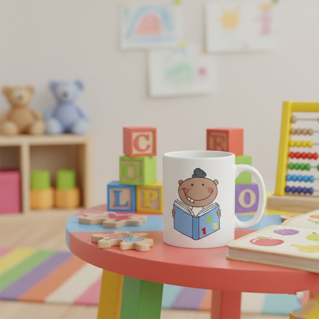 Cute Cartoon Kid Reading a Numbers Book Coffee Mug (Creator Uploaded)