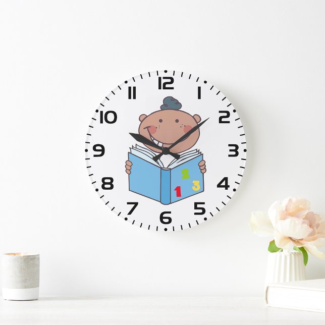 Cute Cartoon Kid Reading a Numbers Book Large Clock (Creator Uploaded)