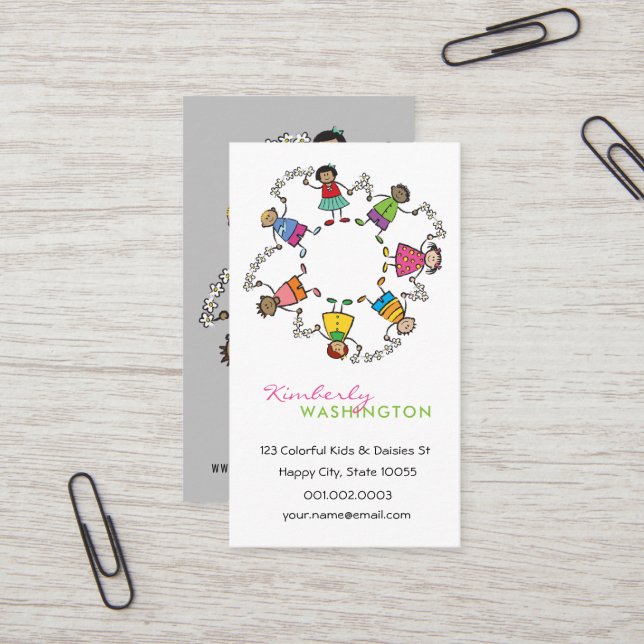 Cute Cartoon Kids Happy Friends Around The World Business Card (Front/Back In Situ)