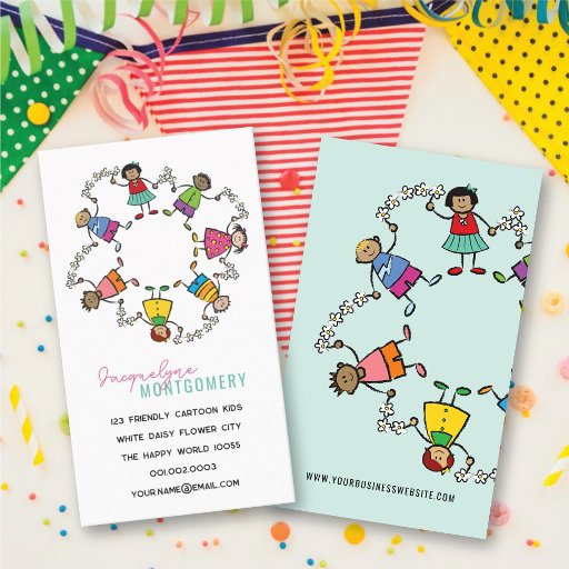 Customizable Cartoon Cute Happy Kids Friends Around The World Business Card Template