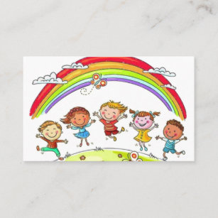 Cute Cartoon Kids Rainbow Daycare Childcare Business Card