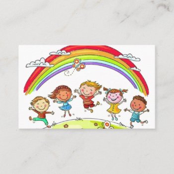 Cute Cartoon Kids Rainbow Daycare Childcare Business Card by tyraobryant at Zazzle