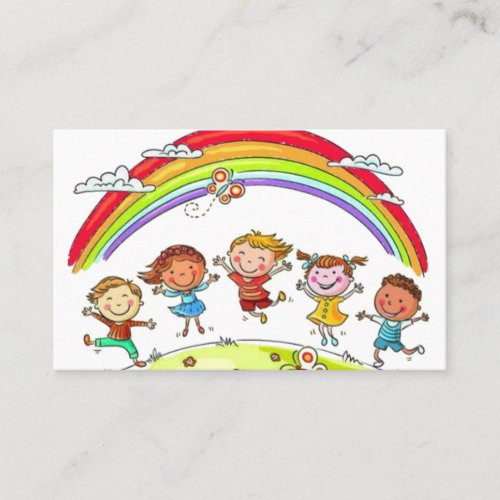 Cute Cartoon Kids Rainbow Daycare Childcare Business Card