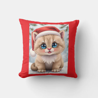 Cute cartoon kitten Christmas fun Throw Pillow