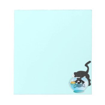 Cute Cartoon Kitten  Fish And Bowl Notepad by Charliepips at Zazzle