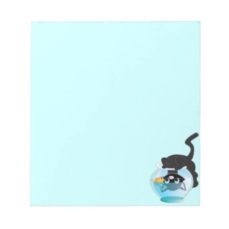 Cute Cartoon Kitten, Fish And Bowl Notepad