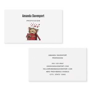 Cute Cartoon Kitten in a Box with Hearts Business Card