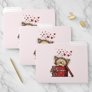 Cute Cartoon Kitten in a Box with Hearts File Folder