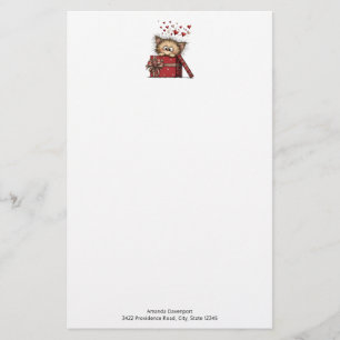 Cute Cartoon Kitten in a Box with Hearts Stationery
