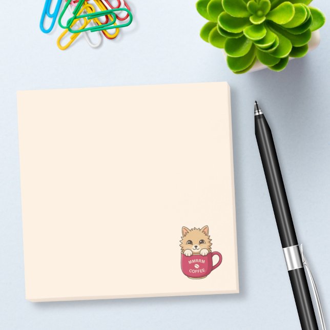 Cute Cartoon Kitten in Coffee Mug Beige Post-it Notes (Creator Uploaded)