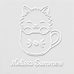 Cute Cartoon Kitten in Coffee Mug Custom Name Embosser