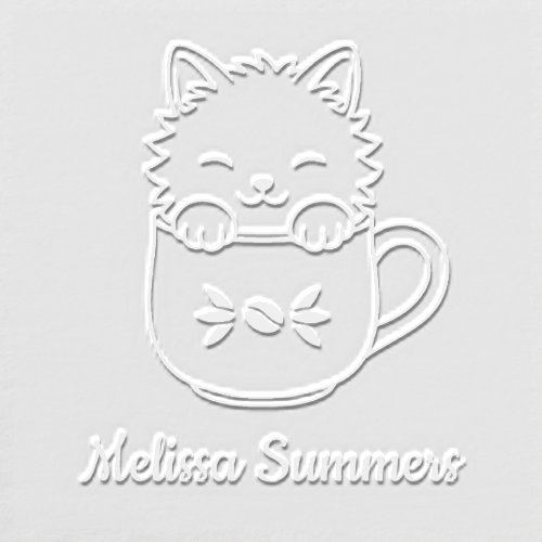 Cute Cartoon Kitten in Coffee Mug Custom Name Embosser