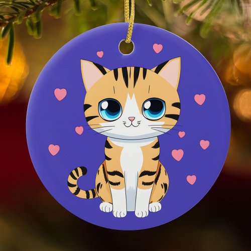 Cute Cartoon Kitten Round Ceramic Cat Ornament