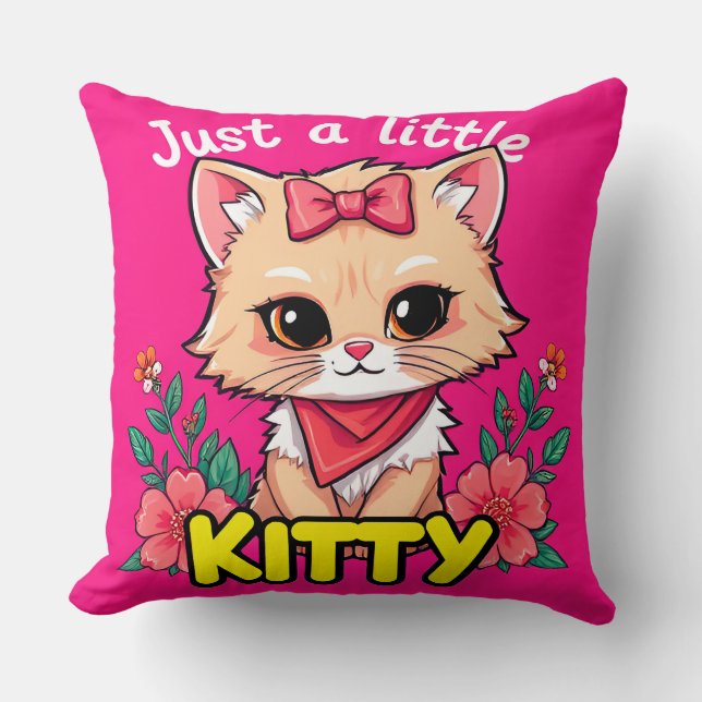 Cute Cartoon Kitten Smiling Throw Pillow (Front)