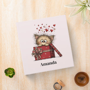 Cute Cartoon Kitten with Hearts 3 Ring Binder
