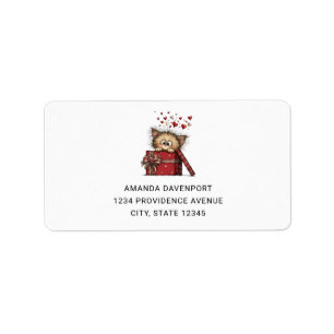 Cute Cartoon Kitten with Hearts Address Label