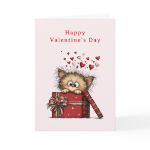 Cute Cartoon Kitten with Hearts Valentine's Day Holiday Card