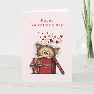 Cute Cartoon Kitten with Hearts Valentine's Day Holiday Card