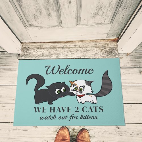 Cute Cartoon Kittens Black and White Cat Doormat
