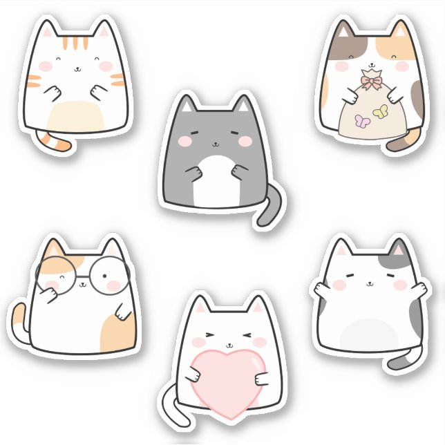 Cute Cartoon Kitties Sticker (Front)
