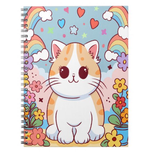 Cute Cartoon Kitty Cat Flowers Rainbows Notebook