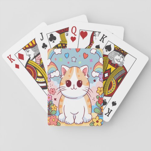 Cute Cartoon Kitty Cat Flowers Rainbows Playing Cards