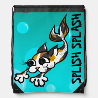 CUTE CARTOON KITTY CAT MERMAID DRAWSTRING BACKPACK