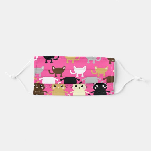 Cute Cartoon Kitty Cats Kids Print Adult Cloth Face Mask (Front, Folded)