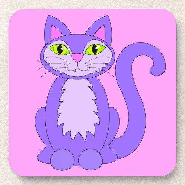 Cute Cartoon Kitty Smiling Snaggletooth Cat Pink Coaster (Front)