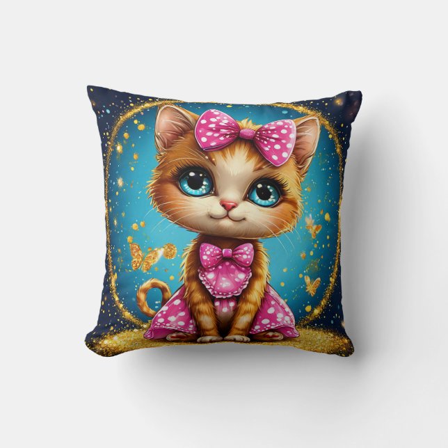 Cute cartoon kitty throw pillow (Front)