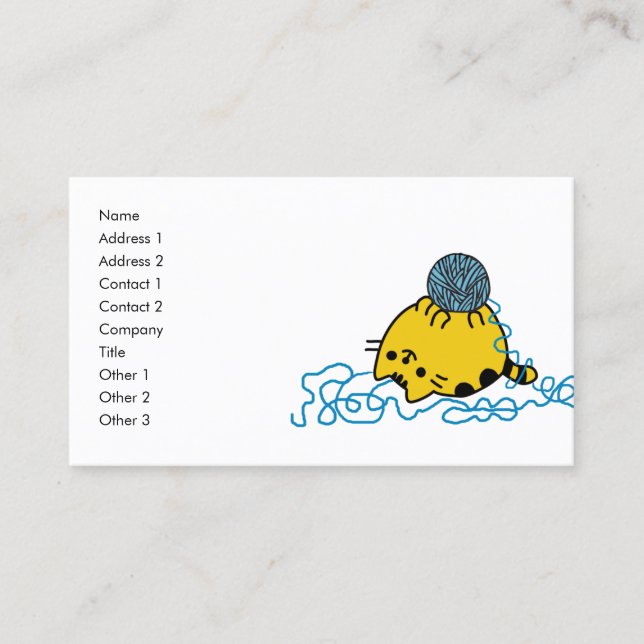 Cute Cartoon Kitty With Yarn Ball Name Card (Front)
