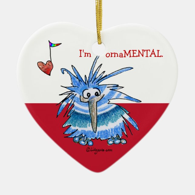 Cute Cartoon KIwi Heart Ornament (Front)