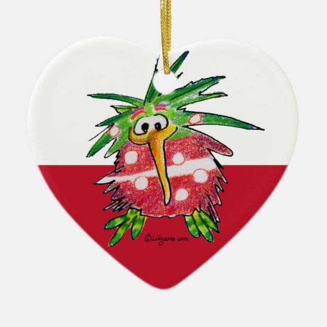 Cute Cartoon Kiwi  Heart Ornament (Front)