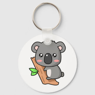 Cute Cartoon Koala Bear on Eucalyptus Tree Keychain
