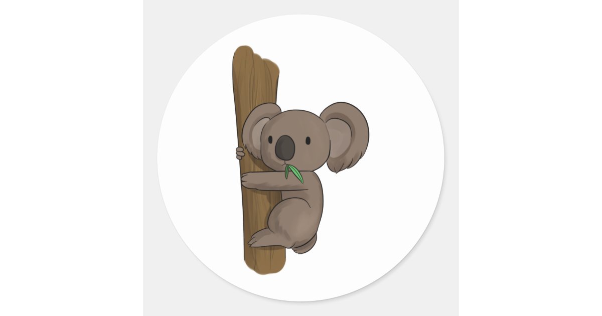 Cute Cartoon Koala Bear on Tree Eating Eucalyptus Classic Round Sticker |  Zazzle