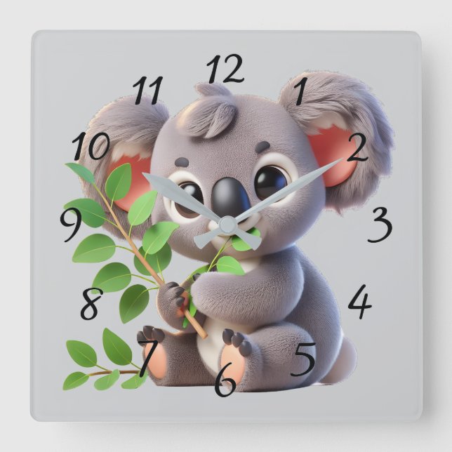 Cute cartoon Koala Bear Square Wall Clock (Front)