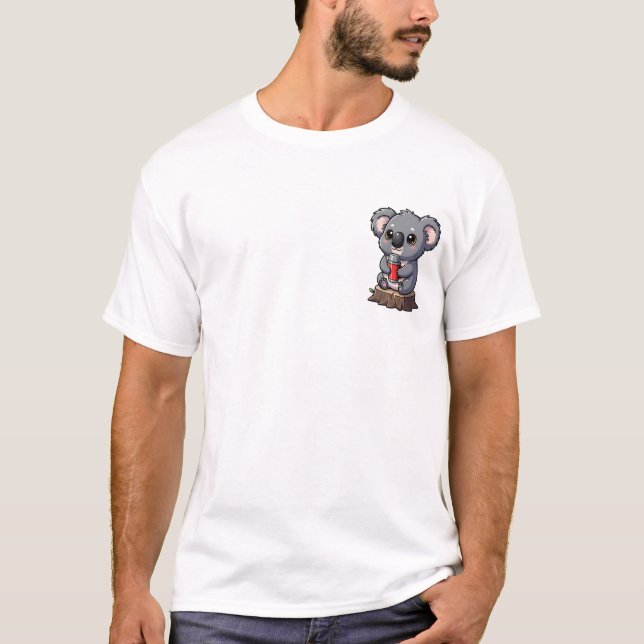 Cute Cartoon Koala Character Sitting on Tree Stump T-Shirt (Front)
