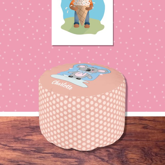 Cute Cartoon Koala Kid Peach Round Pouf (Cute cartoon koala pouf .)