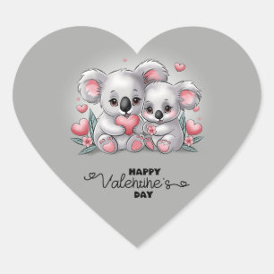 Cute Cartoon Koala Lovers Heart Valentine’s Day Sticker
