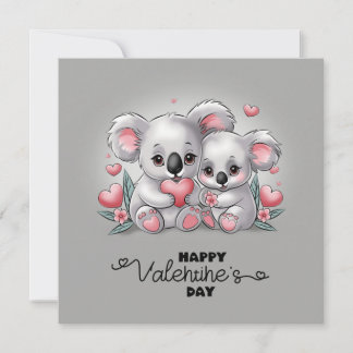 Cute Cartoon Koala Lovers Hearts Valentine’s Day Holiday Card