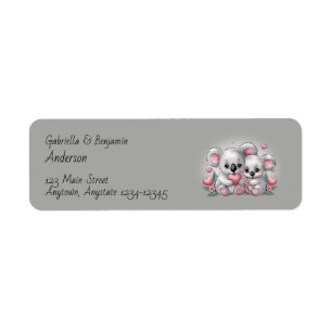Cute Cartoon Koala Lovers Hearts Valentine’s Day Label