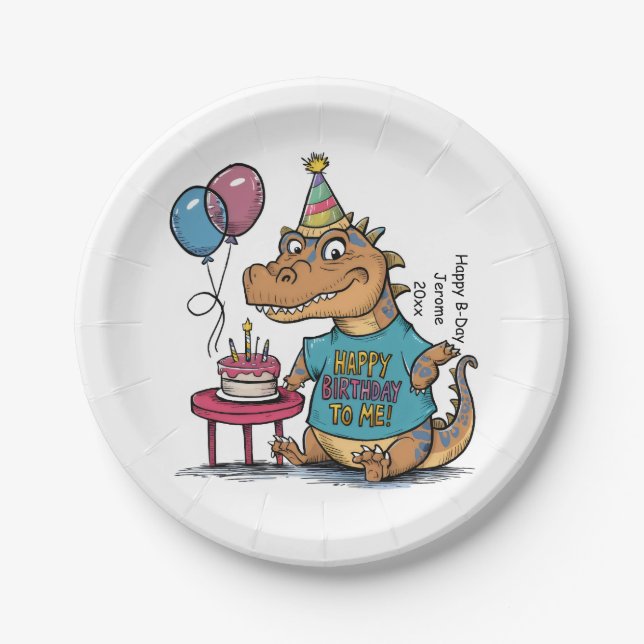 cute cartoon komodo dragon birthday paper plates (Front)