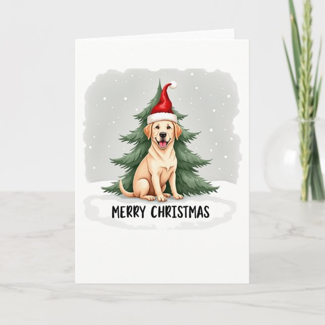 Cute Cartoon Labrador Retriever in Santa Hat Chris Card (Front)