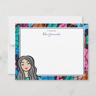 Cute Cartoon Lady with Gray Hair Note Card